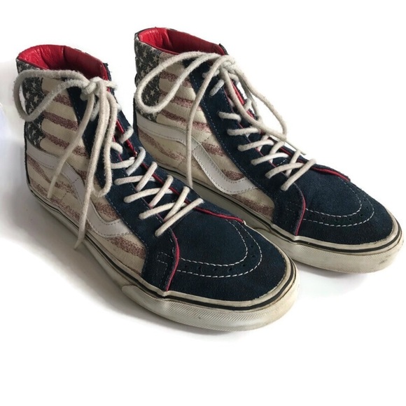 Vans Sk8 Hi American Flag Red White Blue Suede Canvas‎ 9.5 Patriotic Streetwear - Picture 1 of 7
